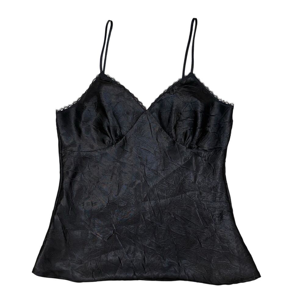 Y2K Babydoll Tank Cami Black Satin Lace Whimsigoth Fairy Grunge Coquette Women M